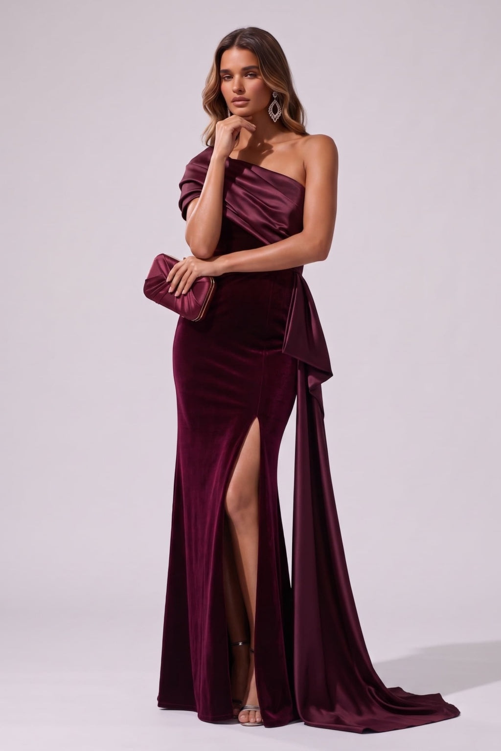 Trumpet-Mermaid Floor Length Satin Velvet Special Occasion Dress CS1081 - Wine - COCOMELODY
